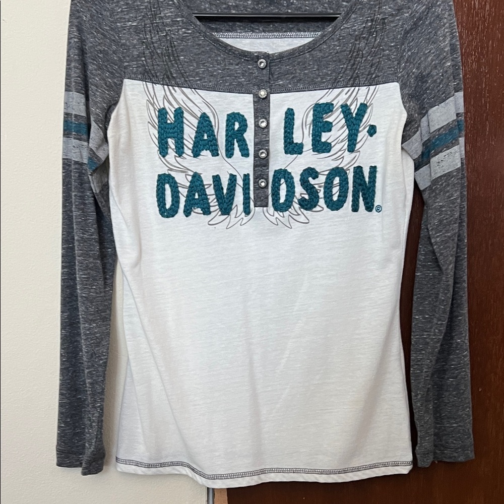 Harley-Davidson Kids Gray and White Long Sleeve Tee